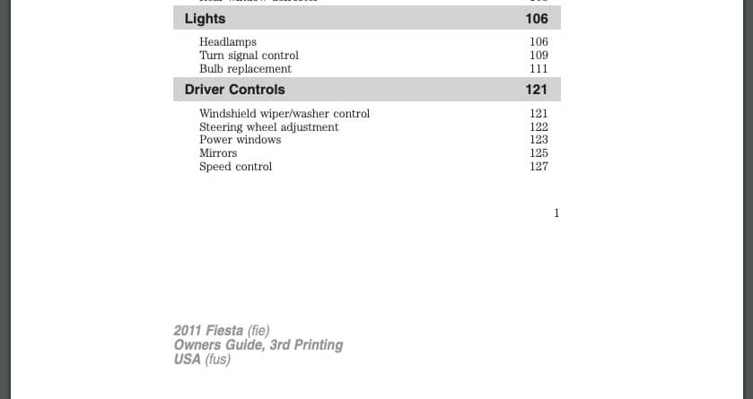 2011 Ford Fiesta Owners Manual