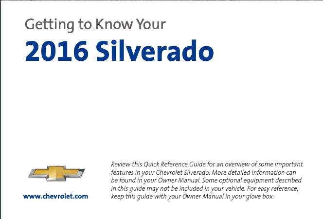 2016 16 Chevrolet Chevy Silverado Owners Manual 